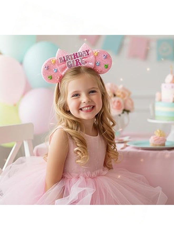 Happy D Birthday Minnie Ears Headband, Birthday Party Crown Headband Glitter Crown for Girl, Birthday Party Supplies (Pink) - Image 2